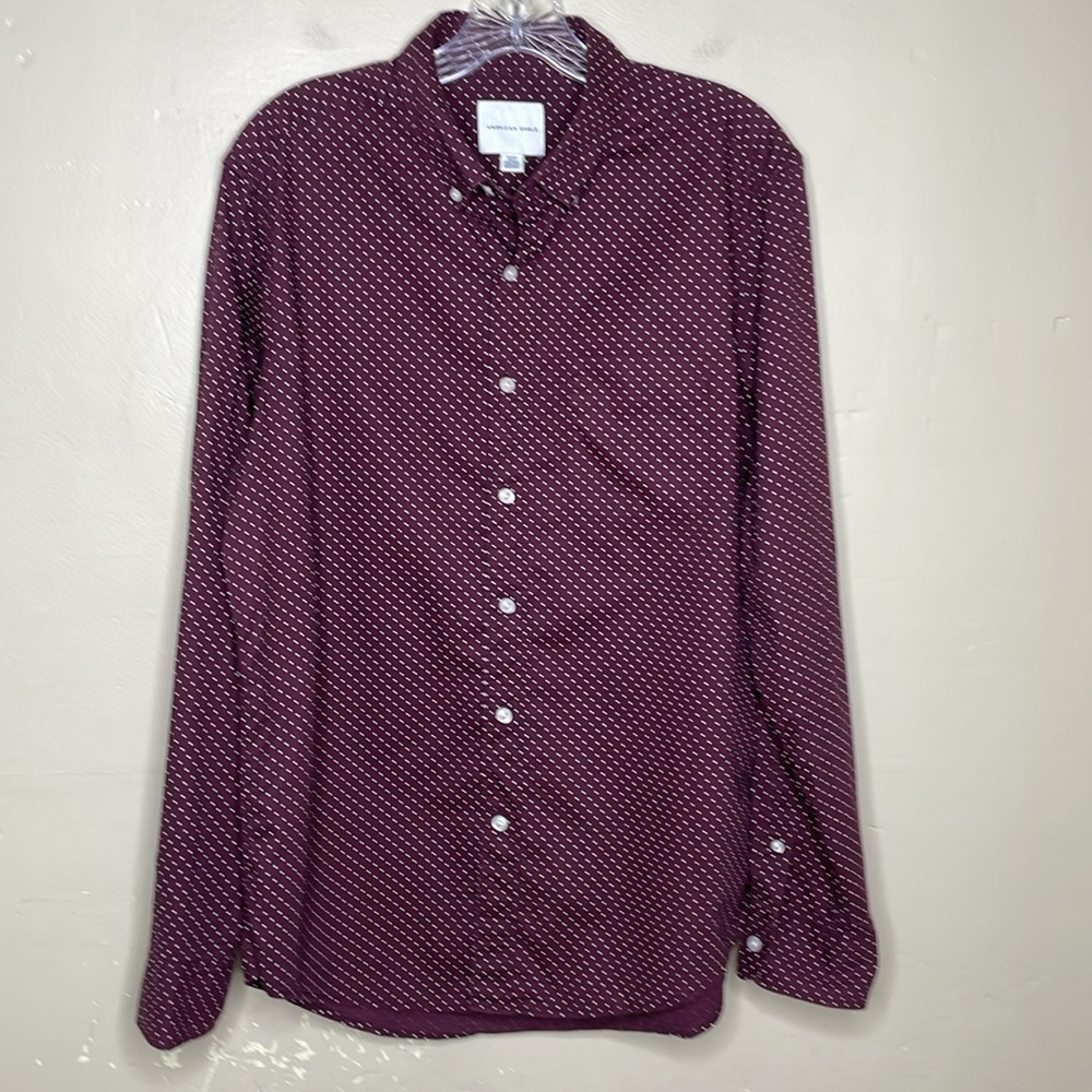 AMERICAN EAGLE Button Down Shirt Burgundy Micro White Squares Cotton Medium